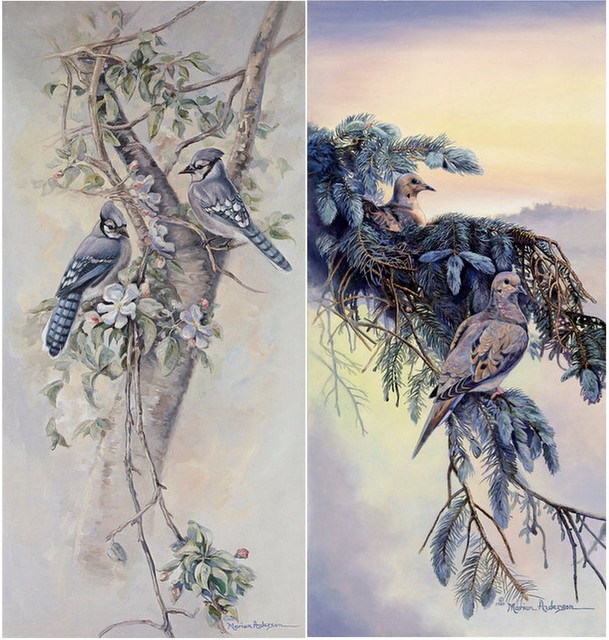 Blue Jays in Colors of Spring and Morning Doves in A Spring Morning, by Marian Anderson