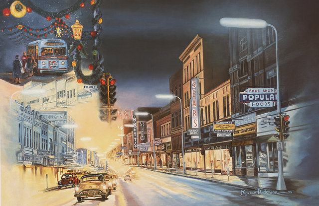 Fine art print, Closing Time, by Marian Anderson features Mankato's Front Street