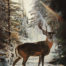 To Pause Again, a print by Marian Anderson, shows a majestic white-tailed buck paused on a wooden trail.