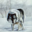 Winter Spirit, a print by Marian Anderson, shows a lone wolf in a snowy surrounding