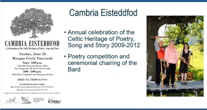A screenshot of the Cambria Eisteddfod as seen in the History of the Welsh in Southern Minnesota