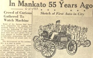 Newspaper Clipping of Clarence Saulpaugh and the first automobile