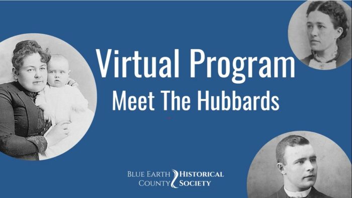 Meet the Hubbards virtual program opening cover image, includes Mary Esther (Cook) Hubbard, Francis "Frank" (Griffin) Hubbard and Jay Hubbard