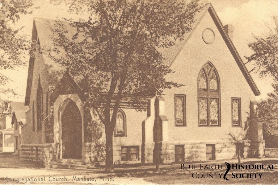 Congregational Church on South Second Street, Mankato, sepia toned image c. 1911