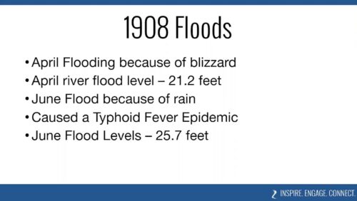 1908 flood stats from the Blue Earth County presentation on historic floods