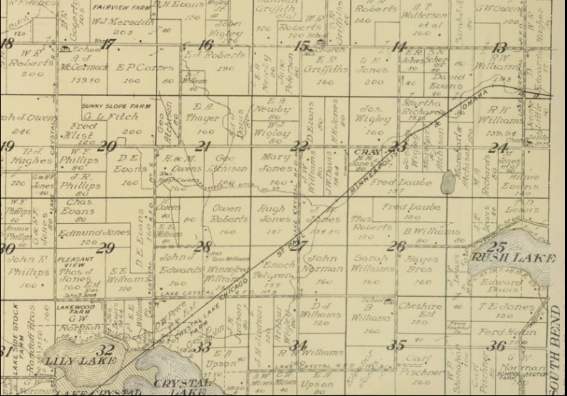 Plat map from 1914 which shows the Omaha railroad and the stop of Cray